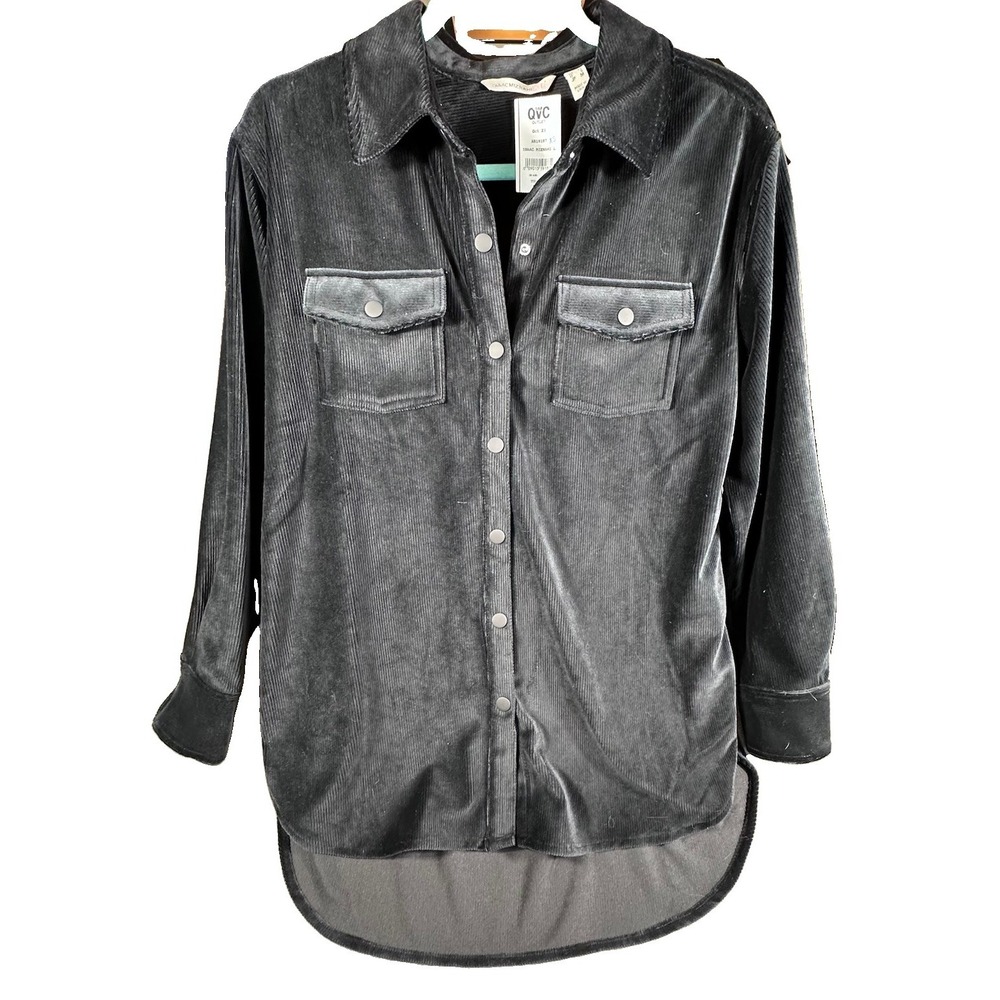 Isaac Mizrahi Live Soho Ribbed Velour Shirt Jacket Vintage Black Womens Size XS